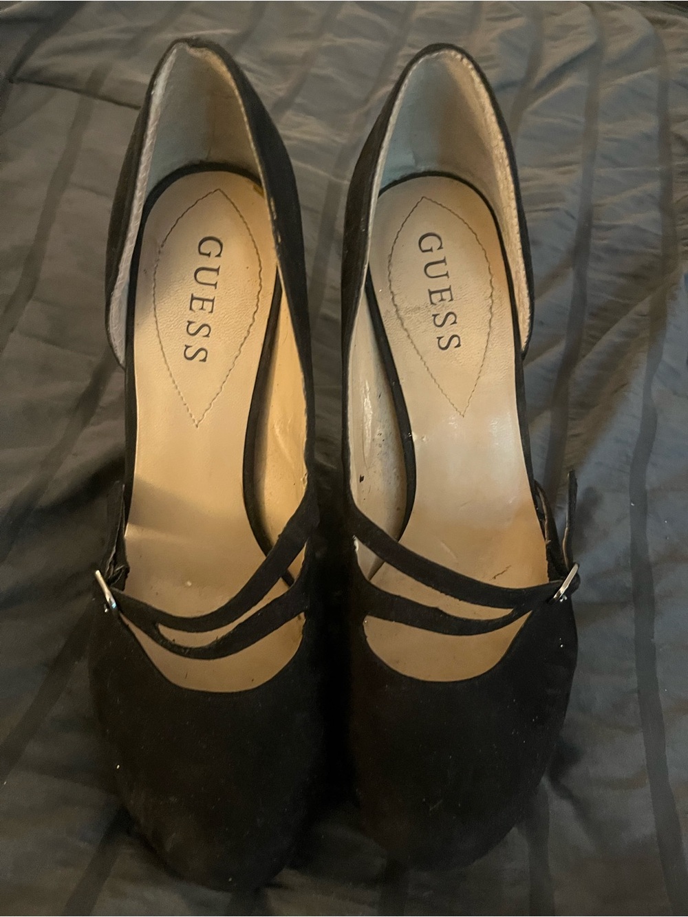 Guess Black Suede Double-Strap Mary Jane Heels